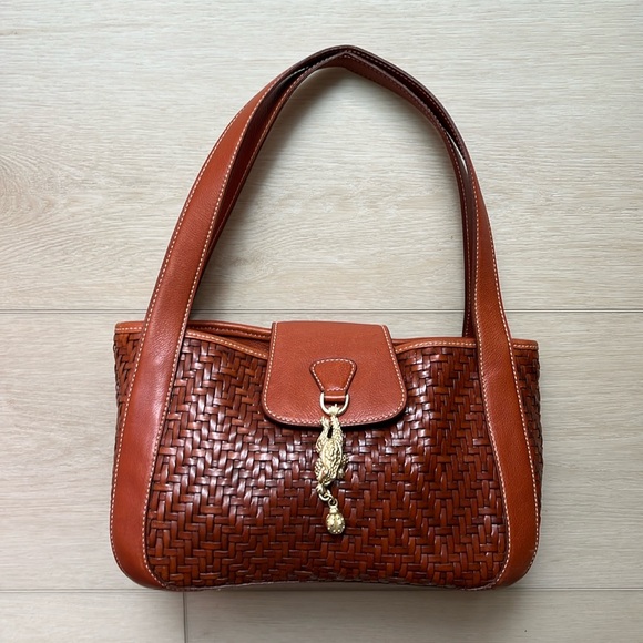 Vintage 1996 Barry Keiselstein-Cord Woven Leather Handbag-Italy - Brown/Caramel - Picture 1 of 13